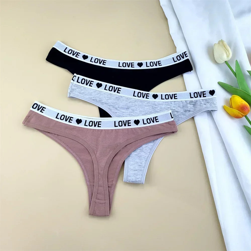 3Pcs "Love" Letters Cotton Sexy G-string