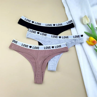 3Pcs "Love" Letters Cotton Sexy G-string