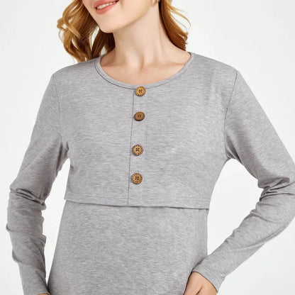 Casual Solid-colored Long-sleeved Maternity Dress