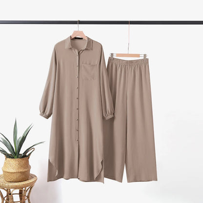 Muslim Suit Long Sleeve Blouse Pant Turkey Outfit