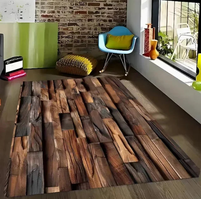 Black Wood Grain Printed Area Pad Soft Floor Pad
