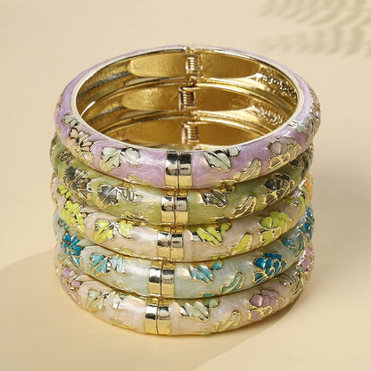 Vintage Enameled Flower Bangles Bracelet