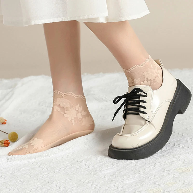 5 Pairs/Lot Lace Transparent Short  Ankle Sock