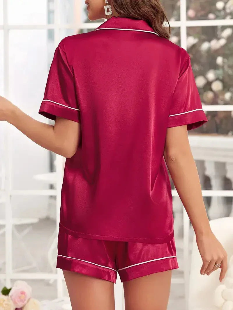Luxurious Satin Sleepwear Short Sleeve Pyjama Set