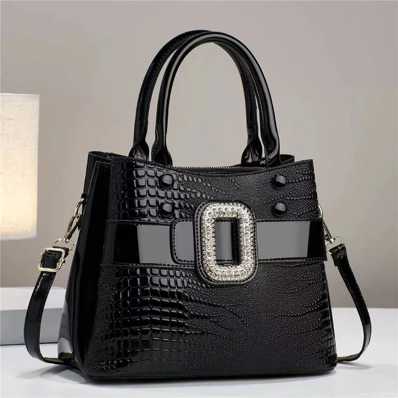 3-Layer Bright Leather Shoulder Large Capacity Tote Bag