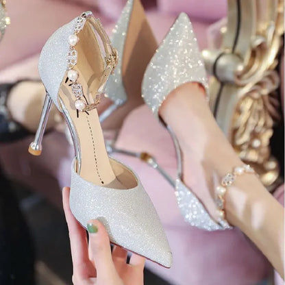 Sexy Silver High Stiletto Heels Shoes