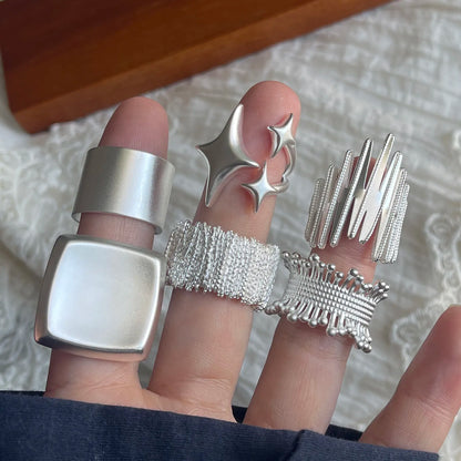 925 Sterling Silver Geometric Wide Sparkling Ring