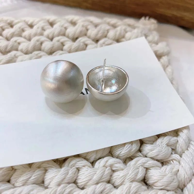 DANA Metal Brushed Frosted Semicircle Stud Earrings