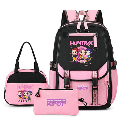 Mochilas Set KPop Demon Hunters Capacity Student School Bag