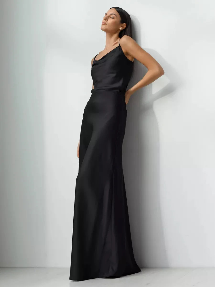 Faldas largas informales de satén, sueltas, de talle alto