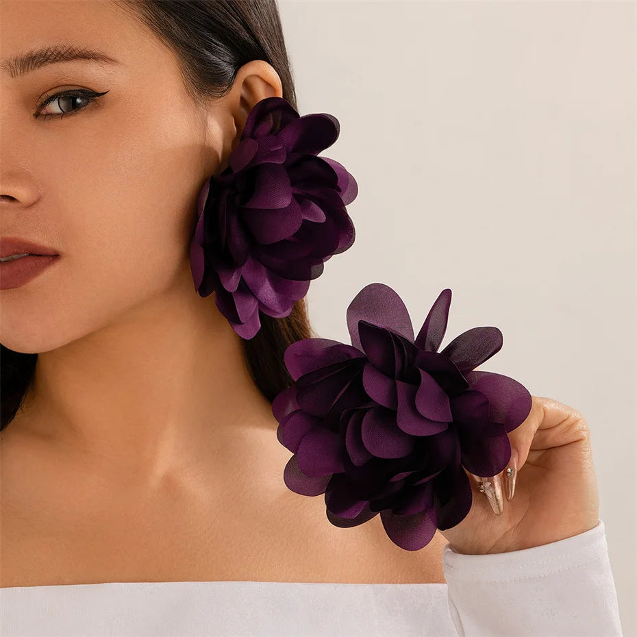 Exaggerated Big Silks Satins Flower Stud Earrings