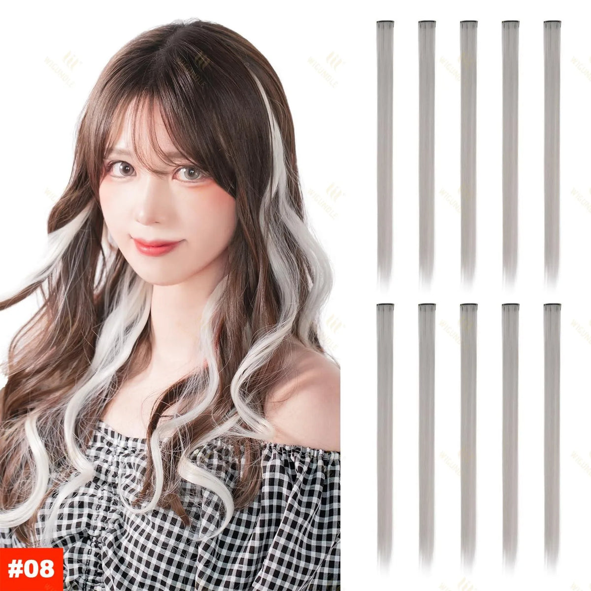Colored Highlight 22 Inch Synthetic Hair Extensions Rainbow Long Straight Hairpieces