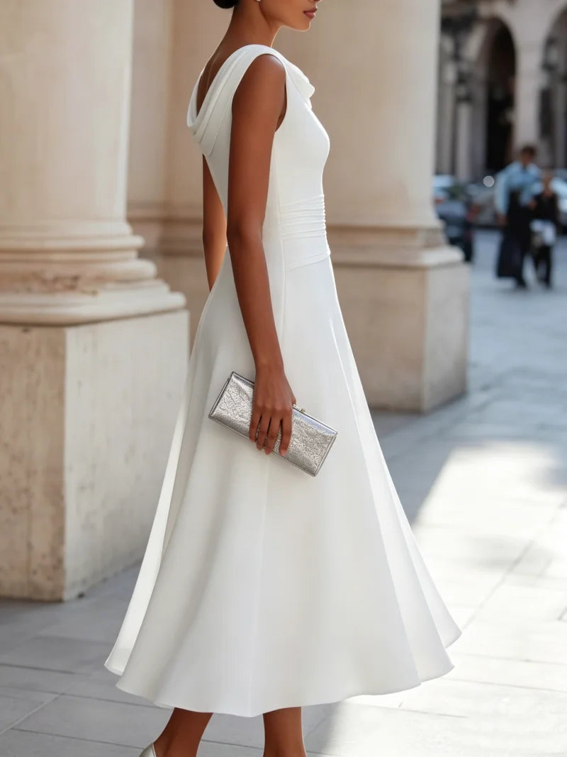 Sleeveless Cowl Chiffon Midi Dress