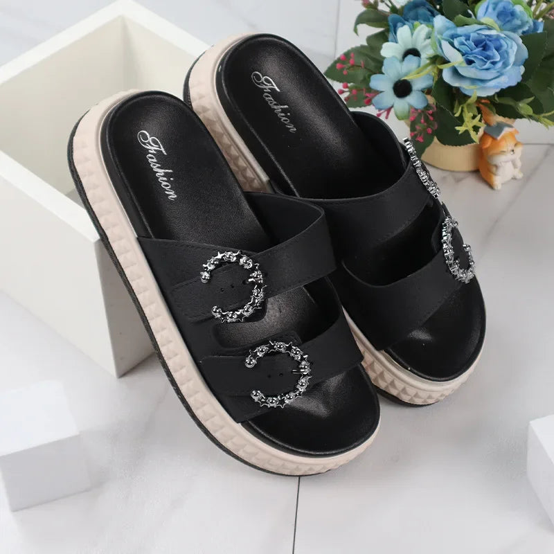 Thick Sole Adjustable Strap Slippers