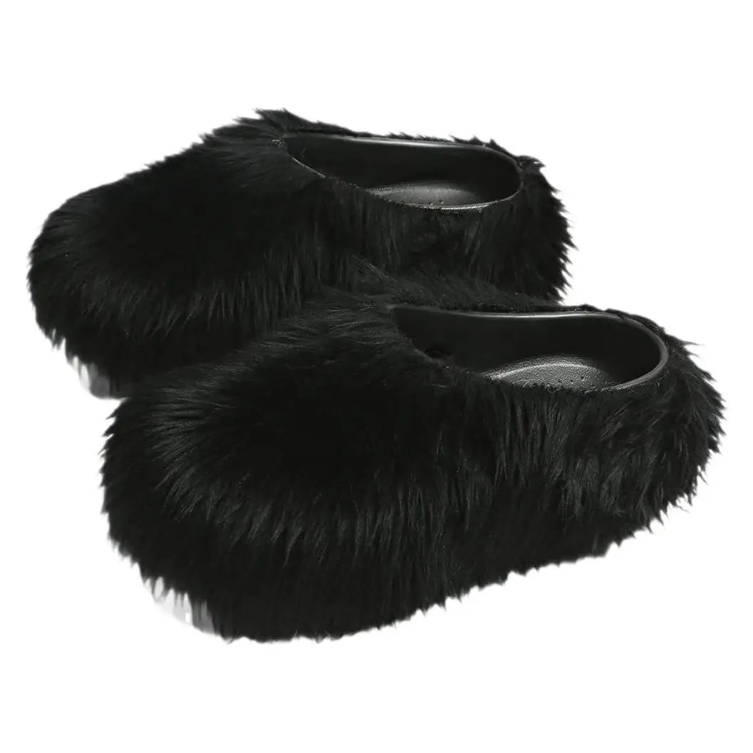 Faux Fur Platform Thick Sole Slippers