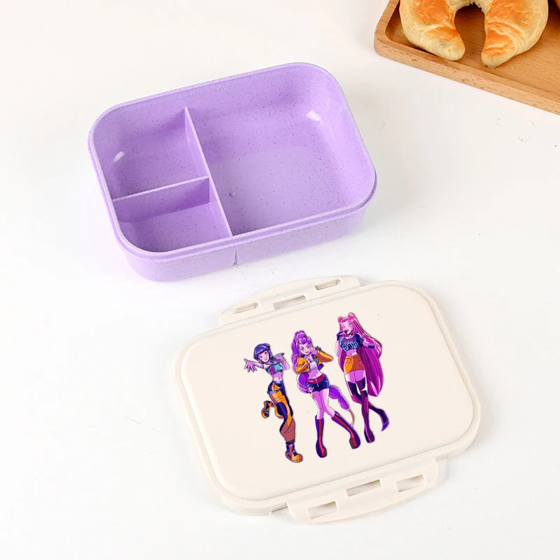 KPOP Demon Hunters Lunch Box Cute Mira Zoey Jinu Portable Plastic Bento Box