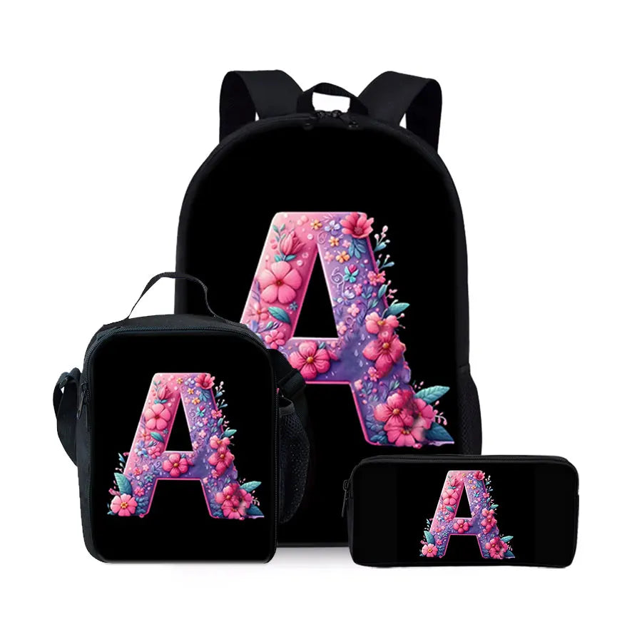 English Alphabet Pattern 2D Flat Cartoon School Backpack Three Piece Set