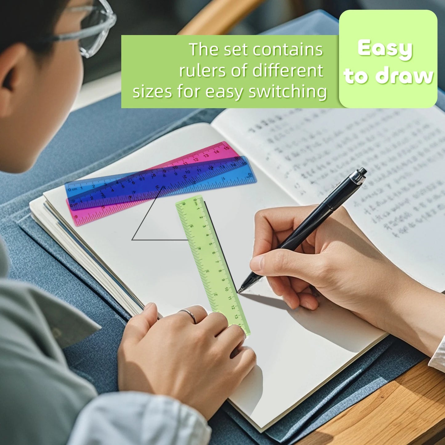 30cm Ruler Measuring and Drawing Kit with Straight Ruler Protractor and Triangle Set