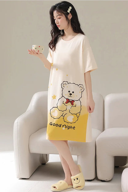 Short-Sleeved Nightgown Cartoon Bear 5xl Pajamas