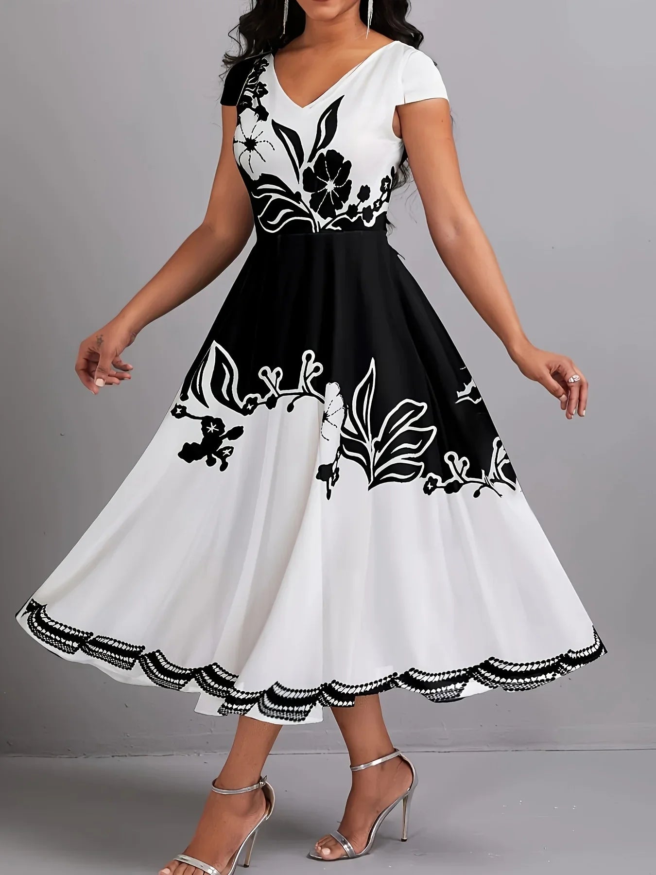 Peplum Floral Print Short Sleeves Dress