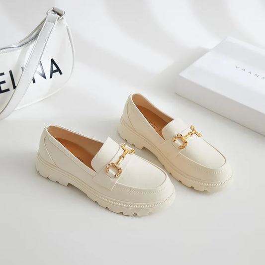 Loafers British Style Retro Small Gold Buckle Shoes