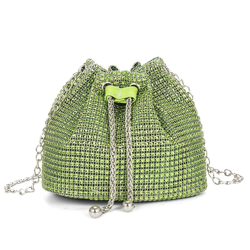 Sparkling Rhinestone Embellished Drawstring Crossbody Bag