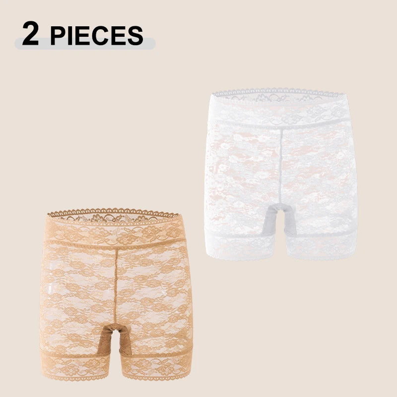 2Pcs/Set Lace Sexy Floral High Waist Transparent Boxers Short