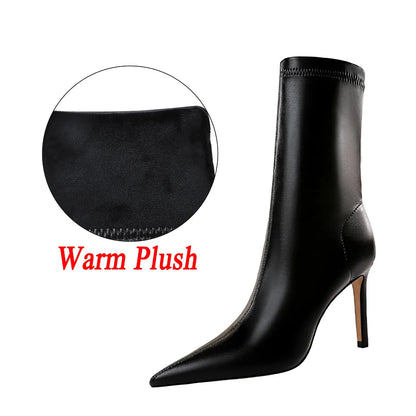 7.5cm 10cm High Heels Leather Short Ankle Boots