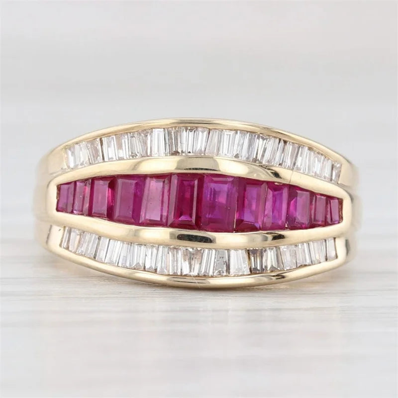 Elegant Inlaid White Pink CZ Exquisite Gold Geometry Rings