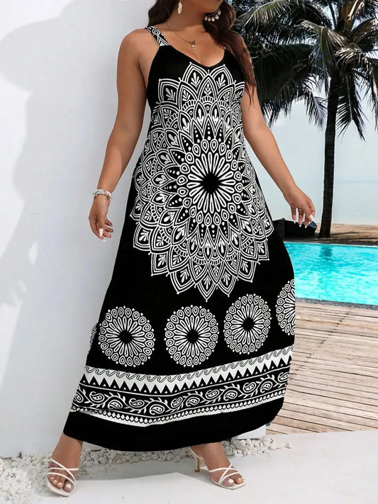 Plus Size Suspender Bohemian Backless Dress