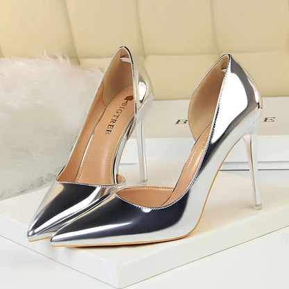 High Heels Pumps Metallic Leather Shoes