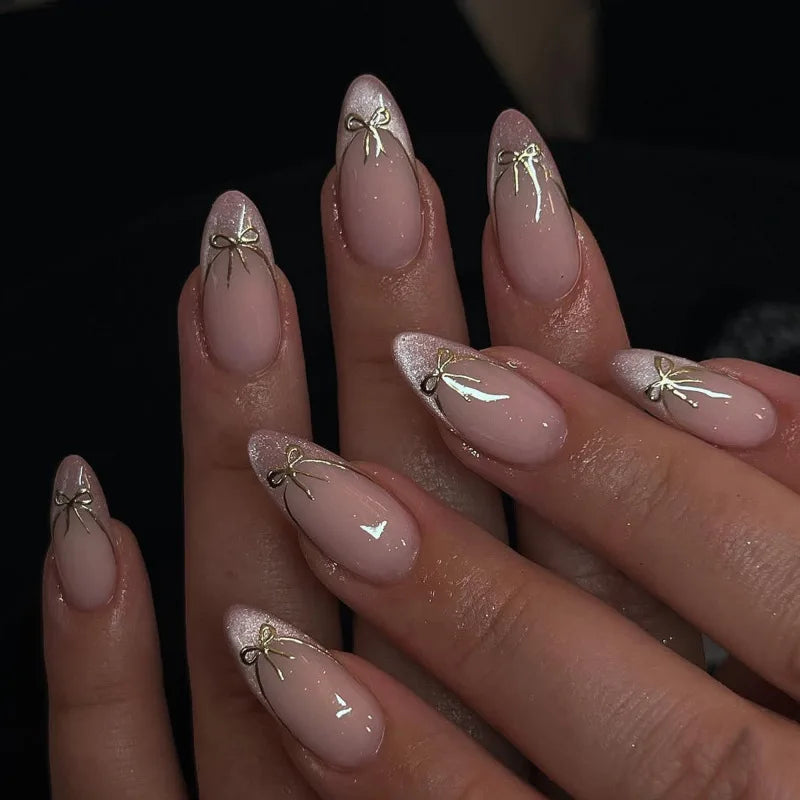 24pcs French Fake Nails Finished Almond Nails Sets