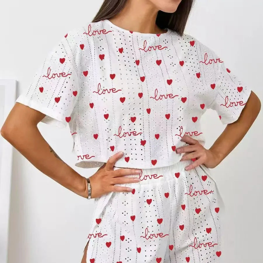 Short Sleeve Shorts Jacquard Print Pajamas Set