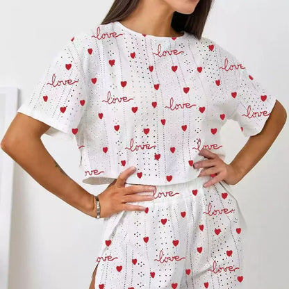 Short Sleeve Shorts Jacquard Print Pajamas Set