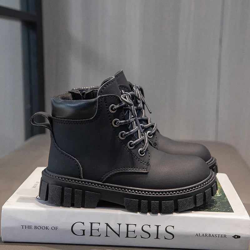 Boy Girl Short Non-Slip British Leather Boots