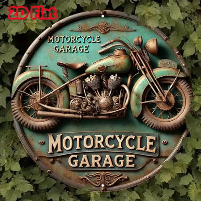 2D Vintage Round Aluminum Motorcycle Rustic Metal
