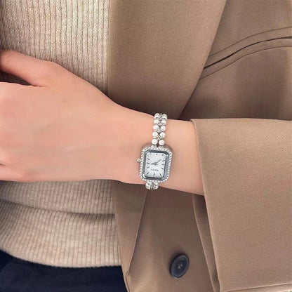 Pearl Studded Strap Luxury Bracelet Quartz Wristwatches