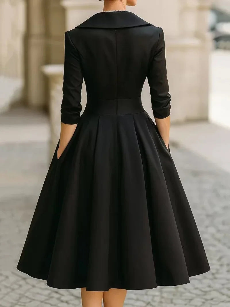 Cross pleated waist A-shaped dress