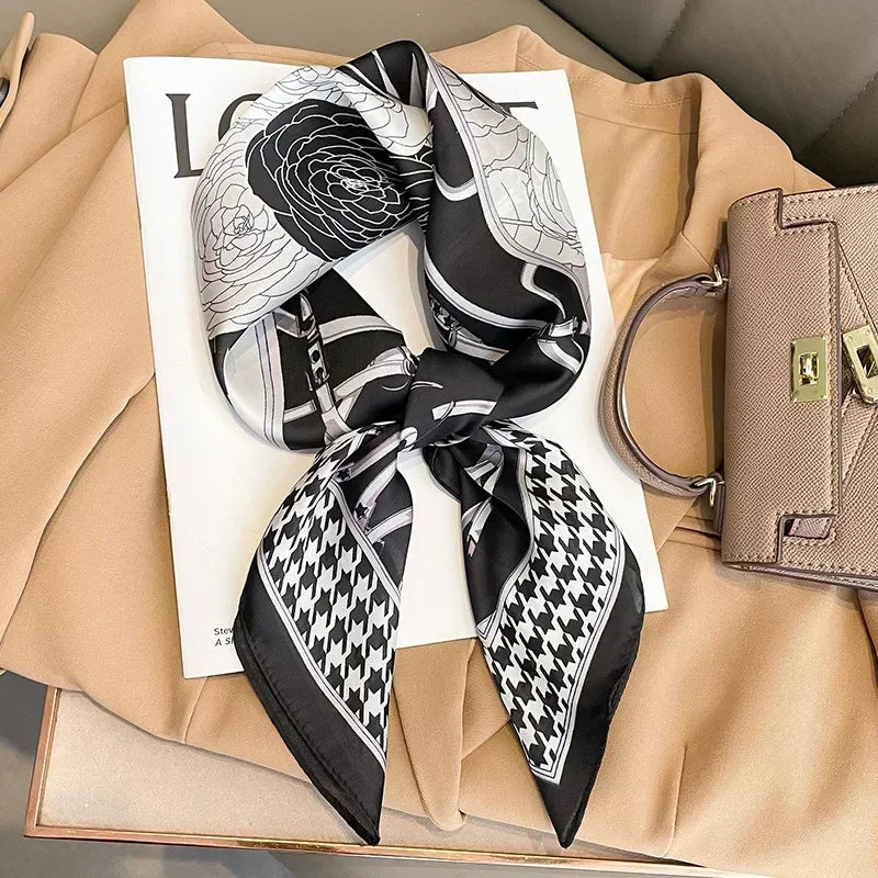 Luxury Silk Square Scarf Soft Satin Horse Hairband Hijab Headband Shawl