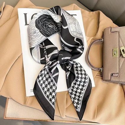 Luxury Silk Square Scarf Soft Satin Horse Hairband Hijab Headband Shawl