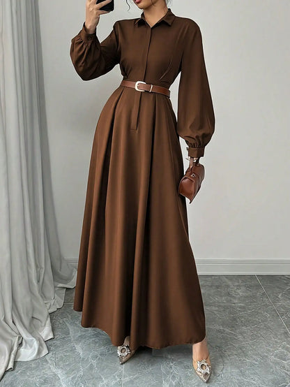 Elegant Long Lantern Sleeve Office Maxi Casual Long Dress