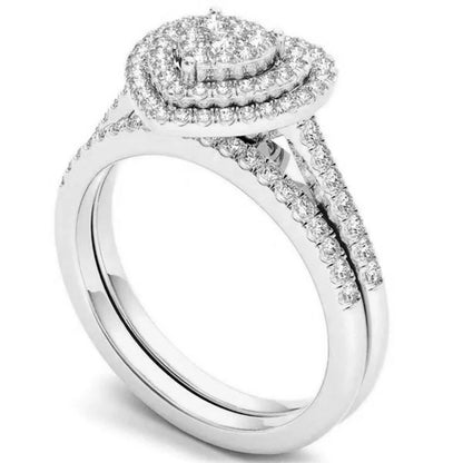 Charm Couple Romantic Heart Rhinestones CZ Rings Set