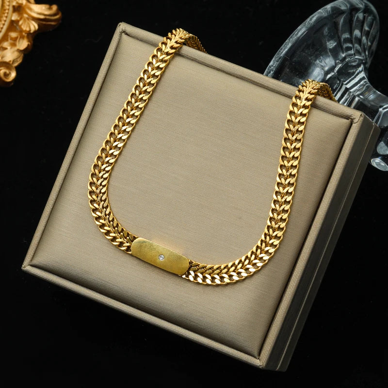 316L Stainless Steel Metal Chain 18K Gold Plated Neck Chain Waterproof Necklace