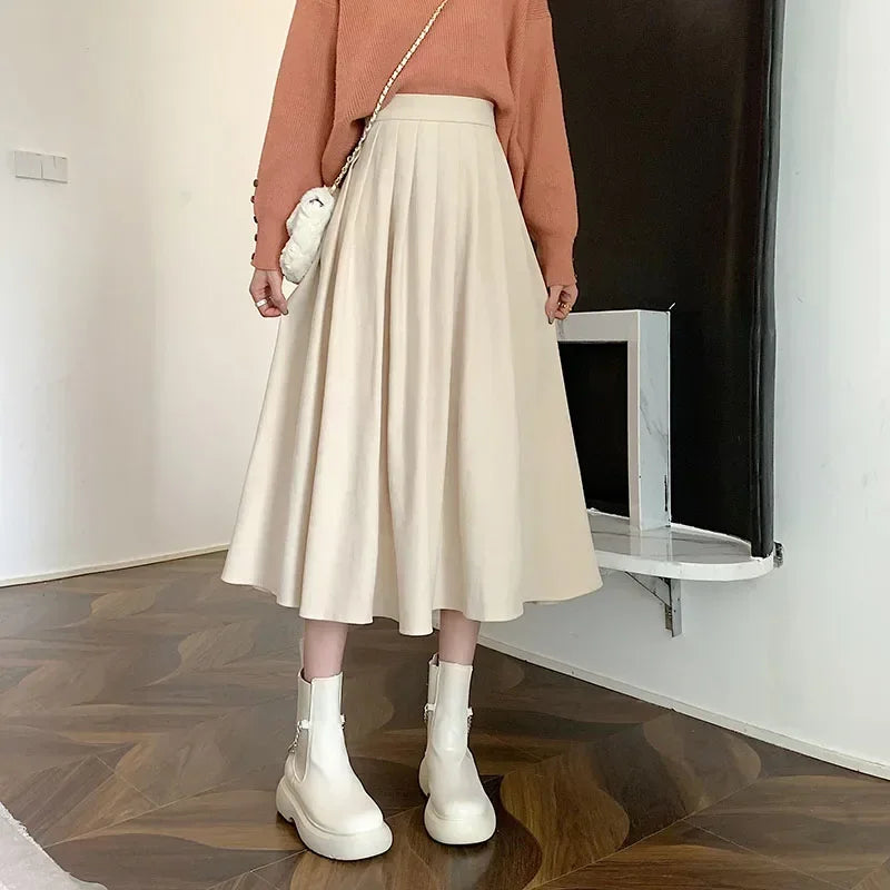 Vintage Pleated High Waist Korean College Long Goth Skirt