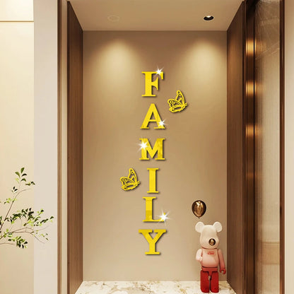Two butterflies English Letters Family 3D Mirror Wall Stickers