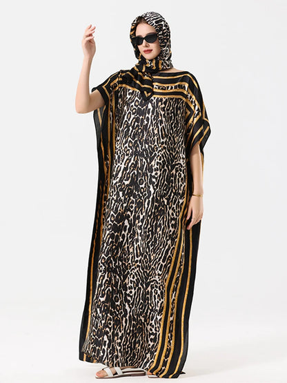 Malaysian Muslim Leopard Print Arabic Long Maxi Dress