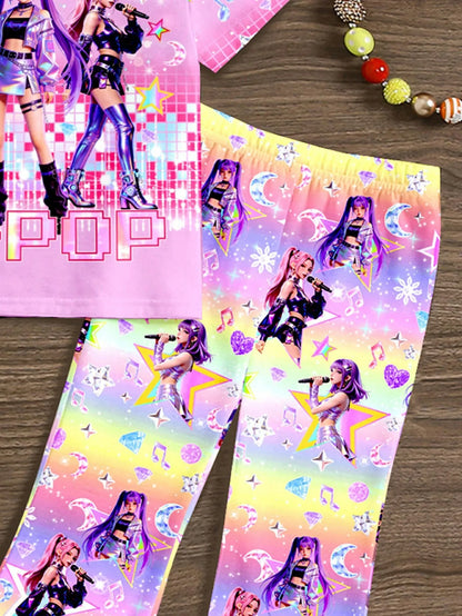 Rainbow Gradient K-Pop Idol Full Print Set Pink