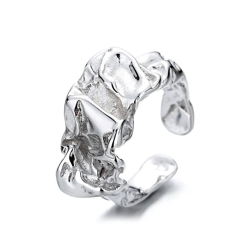 925 Sterling Silver Vintage Matte Frosted Lace Irregular Finger Rings
