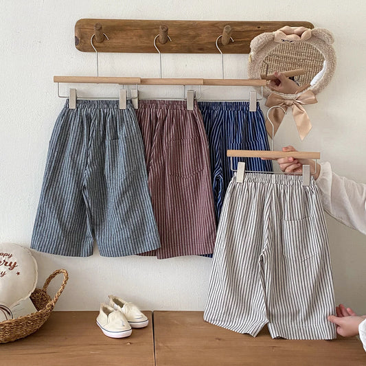 Boys Girls Linen Cotton Stripe Pants