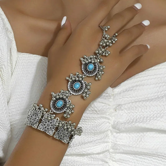 Ethnic Resin Mitten Tassel Vintage Silver Color Punk Hand Bracelets